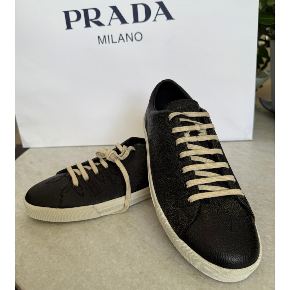 Prada 2EE448 Age Effect Men's Black Nappa Leather Sneakers Shoes, Size 9 - Picture 11 of 16